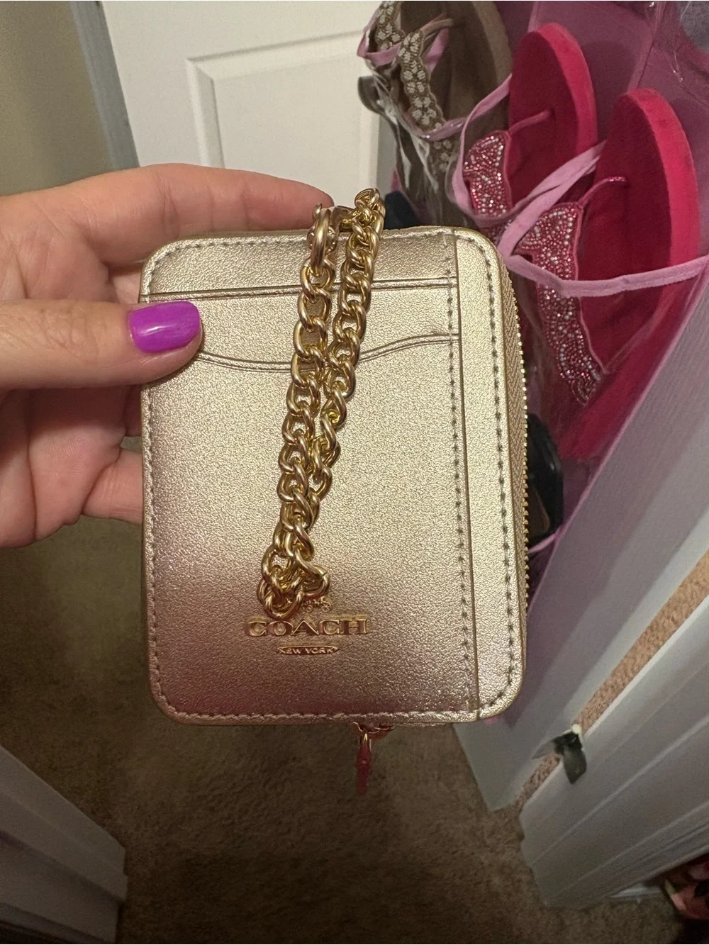 Coach Metallic Gold Zip Card Case - Picture 7 of 7